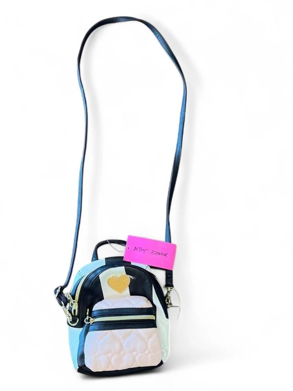 Betsey Johnson Pink & Black Quilted Mini Backpack